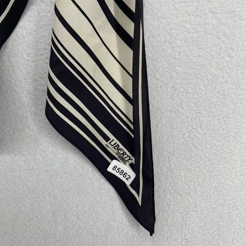LIBERTY OF LONDON Scarf Silk Crepe de Chine Geometric Black France VTG
